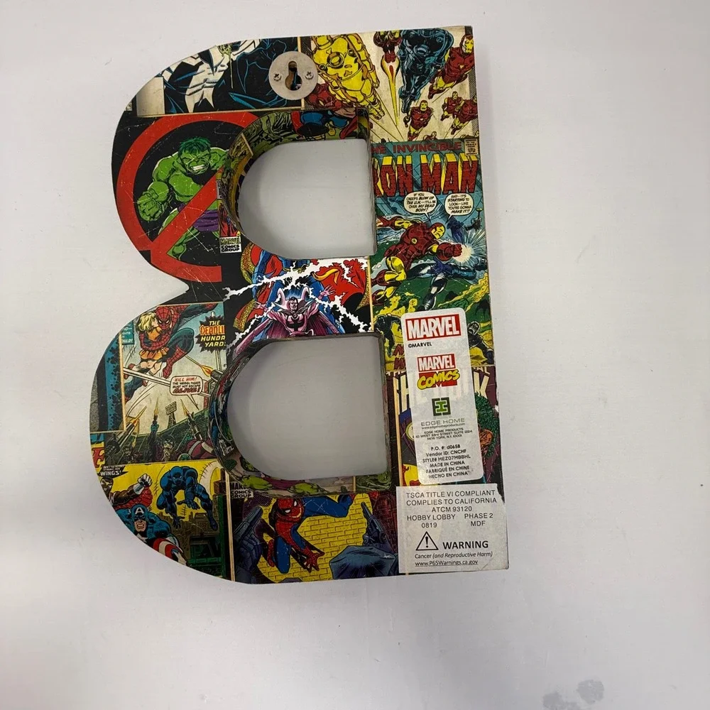 Marvel Comics Wood Wall Letter B Decor Hulk Iron Man Spider-Man Venom Multicolor
